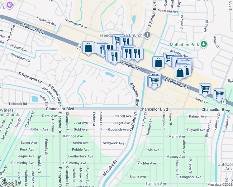 map of restaurants, bars, coffee shops, grocery stores, and more near 6872 Holo Court in North Port