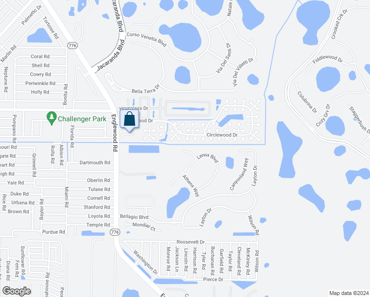 map of restaurants, bars, coffee shops, grocery stores, and more near 4112 Mendocino Circle in Venice