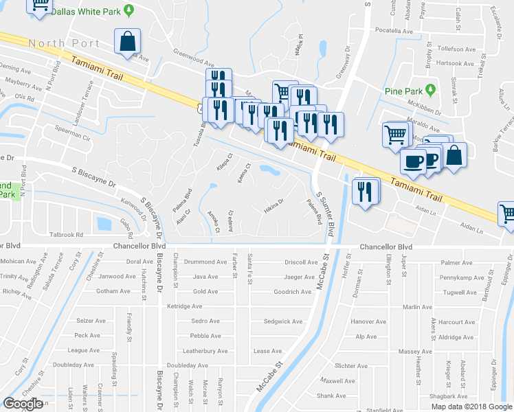 map of restaurants, bars, coffee shops, grocery stores, and more near 6836 Haawi Court in North Port