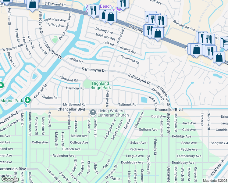 map of restaurants, bars, coffee shops, grocery stores, and more near 5906 Talbrook Road in North Port