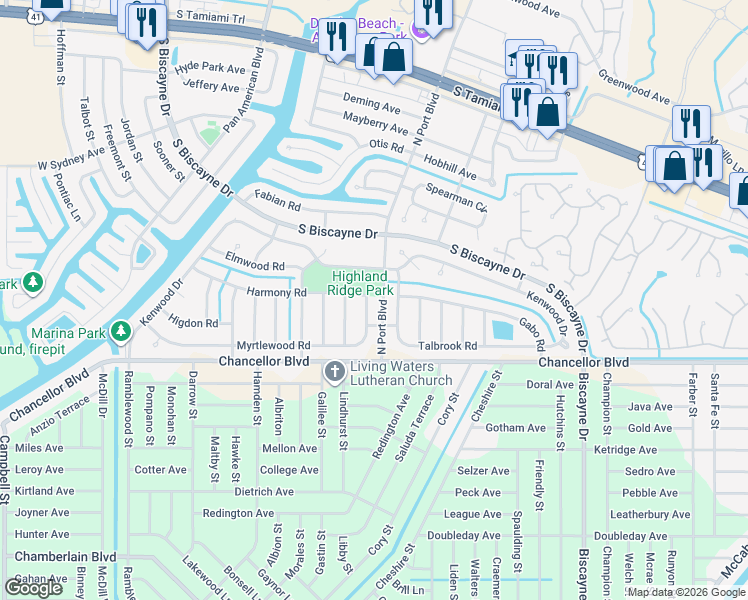 map of restaurants, bars, coffee shops, grocery stores, and more near in North Port