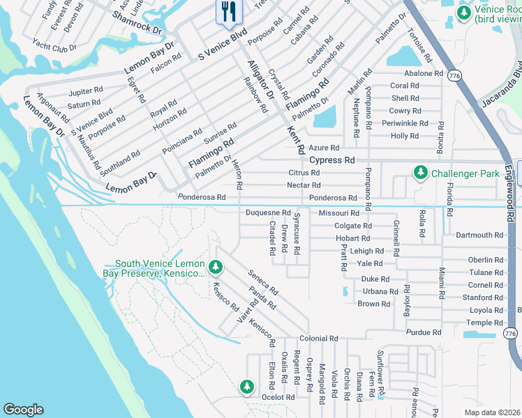 map of restaurants, bars, coffee shops, grocery stores, and more near 972 Ponderosa Road in Venice