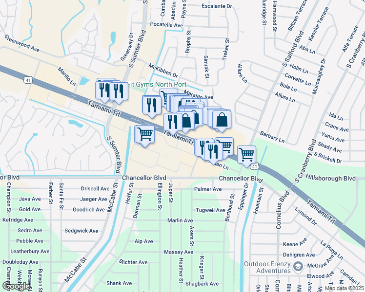 map of restaurants, bars, coffee shops, grocery stores, and more near 17775 Tamiami Trail in Port Charlotte