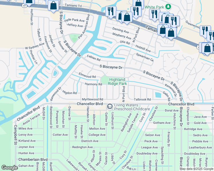 map of restaurants, bars, coffee shops, grocery stores, and more near 7501 Darlene Street in North Port