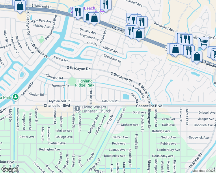 map of restaurants, bars, coffee shops, grocery stores, and more near 5779 Fran Court in North Port