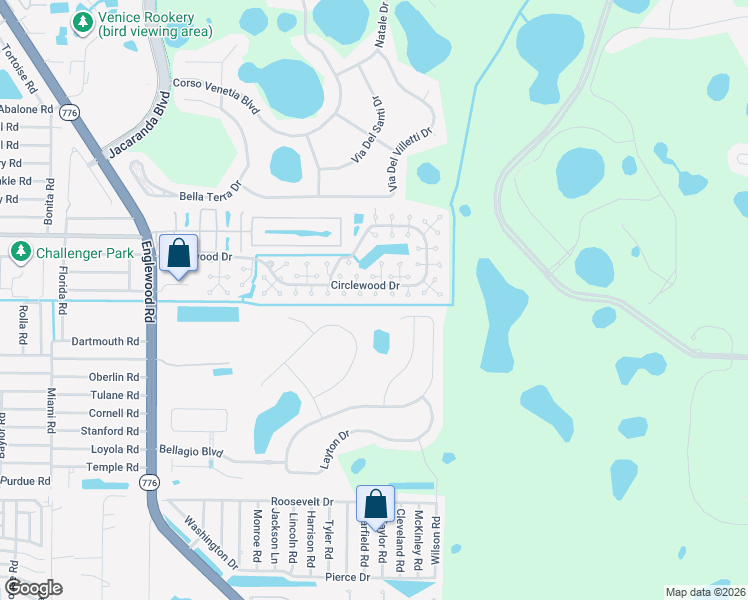 map of restaurants, bars, coffee shops, grocery stores, and more near 466 Circlewood Drive in Venice