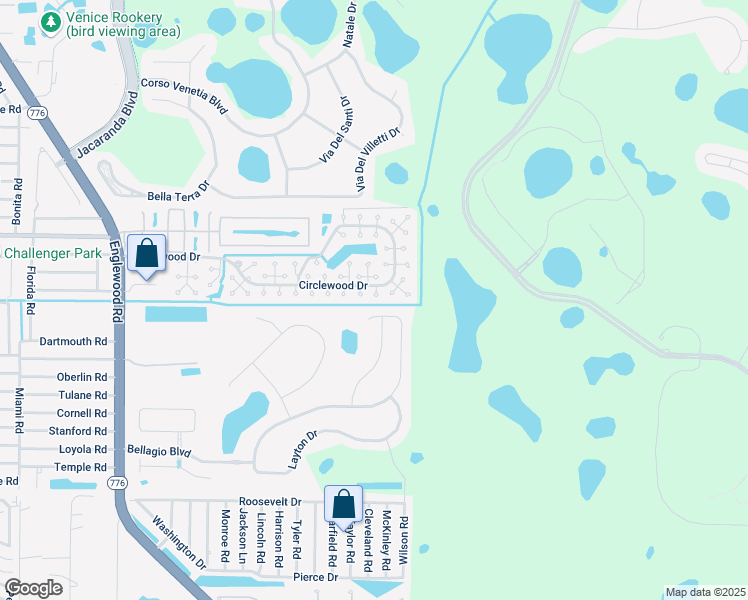 map of restaurants, bars, coffee shops, grocery stores, and more near 490 Circlewood Drive in Venice