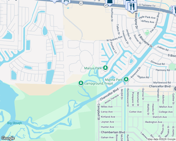 map of restaurants, bars, coffee shops, grocery stores, and more near 7500 Talon Bay Drive in North Port