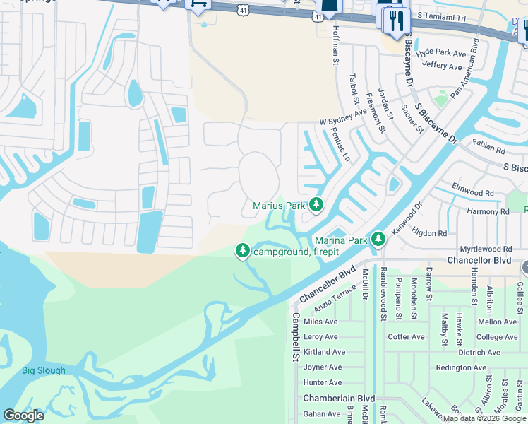 map of restaurants, bars, coffee shops, grocery stores, and more near 7500 Talon Bay Drive in North Port