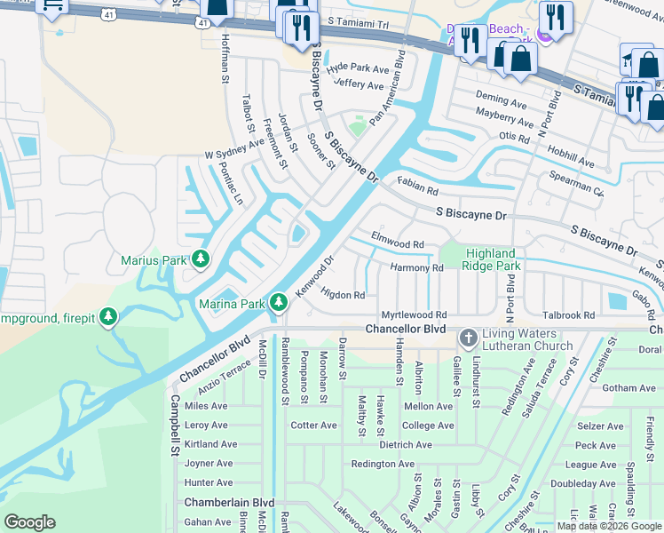 map of restaurants, bars, coffee shops, grocery stores, and more near 7055 Kenwood Drive in North Port