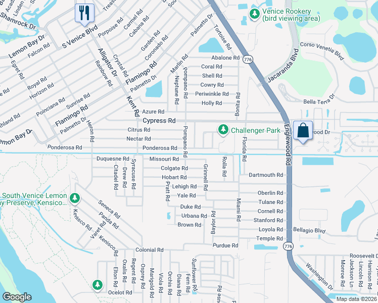 map of restaurants, bars, coffee shops, grocery stores, and more near 580 Ponderosa Road in Venice