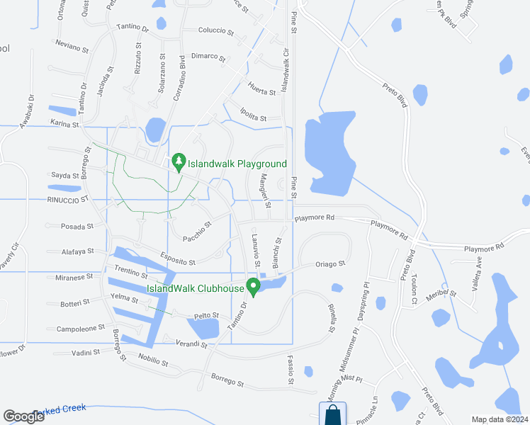 map of restaurants, bars, coffee shops, grocery stores, and more near 19042 Mangieri Street in Venice