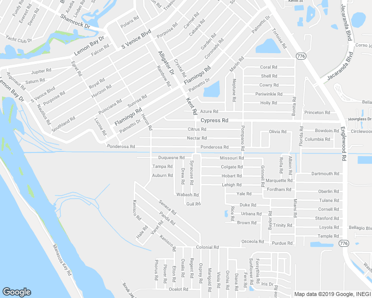 map of restaurants, bars, coffee shops, grocery stores, and more near 854 Ponderosa Road in Venice