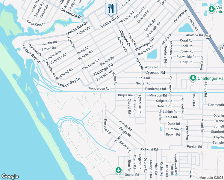 map of restaurants, bars, coffee shops, grocery stores, and more near 5081 Heron Road in Venice