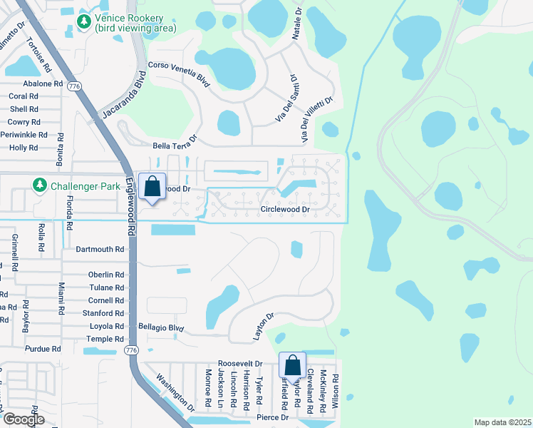 map of restaurants, bars, coffee shops, grocery stores, and more near 412 Circlewood Drive in Venice