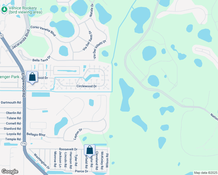 map of restaurants, bars, coffee shops, grocery stores, and more near 508 Circlewood Drive in Venice