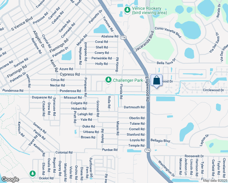 map of restaurants, bars, coffee shops, grocery stores, and more near 5095 Olivia Road in Venice