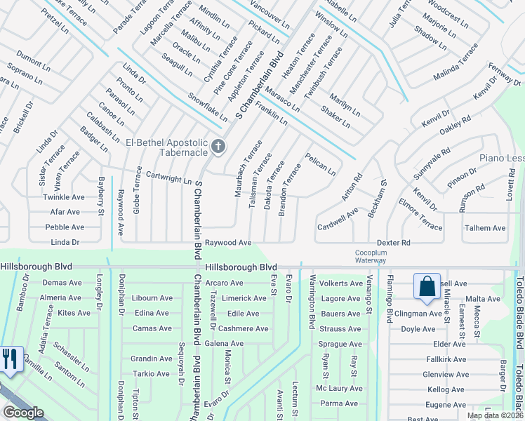 map of restaurants, bars, coffee shops, grocery stores, and more near 5102 Dakota Terrace in North Port