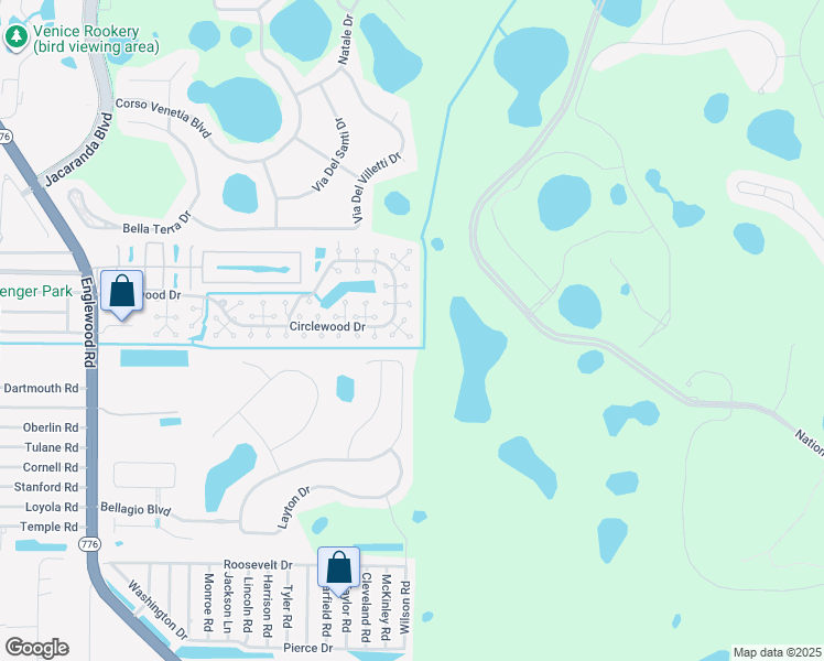 map of restaurants, bars, coffee shops, grocery stores, and more near 508 Circlewood Drive in Venice