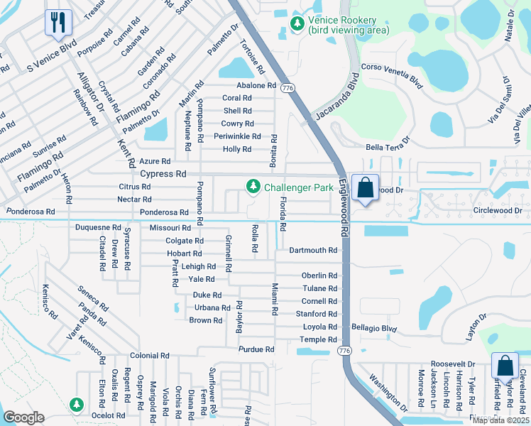 map of restaurants, bars, coffee shops, grocery stores, and more near 5095 Olivia Road in Venice