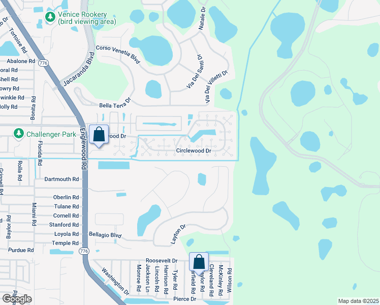 map of restaurants, bars, coffee shops, grocery stores, and more near 444 Circlewood Drive in Venice