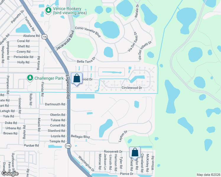map of restaurants, bars, coffee shops, grocery stores, and more near 380 Circlewood Drive in Venice