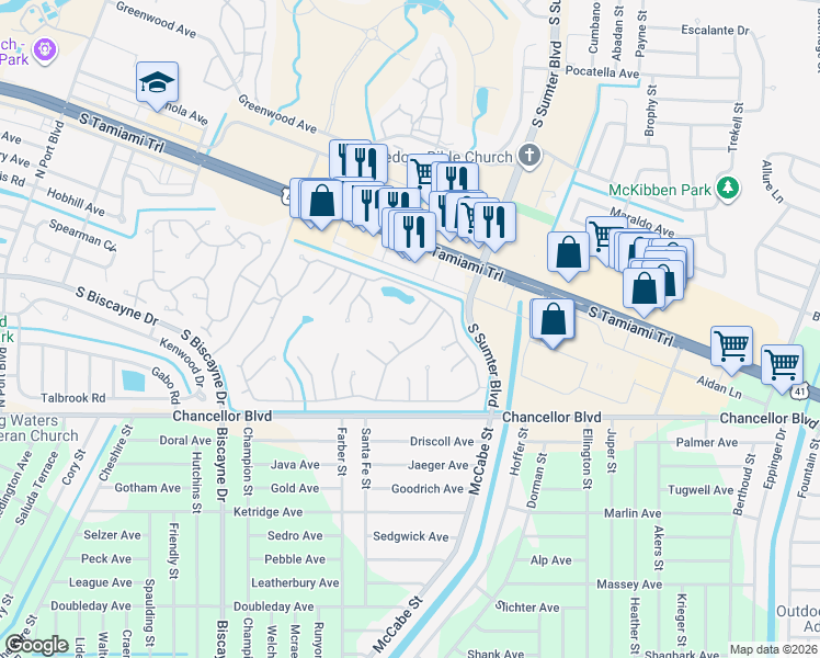 map of restaurants, bars, coffee shops, grocery stores, and more near 6456 Haele Court in North Port