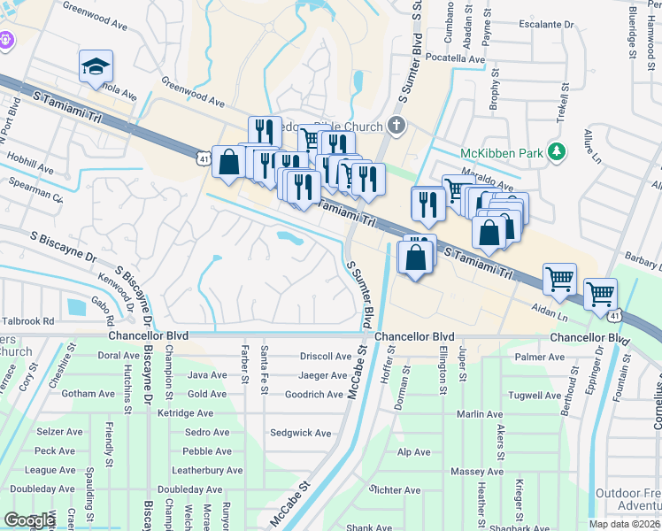 map of restaurants, bars, coffee shops, grocery stores, and more near 5231 Palena Boulevard in North Port