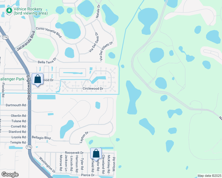 map of restaurants, bars, coffee shops, grocery stores, and more near 508 Circlewood Drive in Venice
