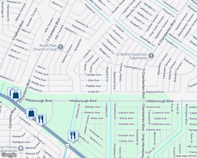 map of restaurants, bars, coffee shops, grocery stores, and more near 2758 Afar Avenue in North Port
