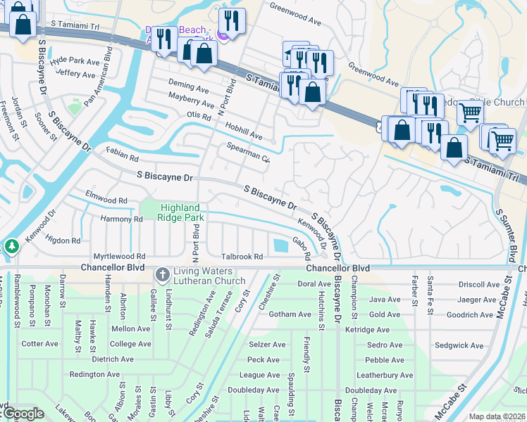 map of restaurants, bars, coffee shops, grocery stores, and more near 5667 Kenwood Drive in North Port