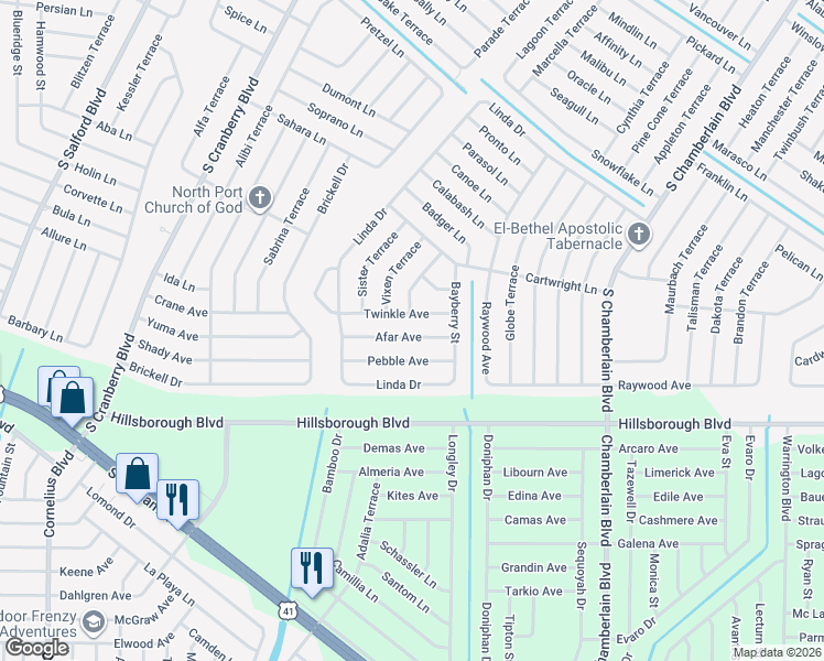 map of restaurants, bars, coffee shops, grocery stores, and more near 2758 Afar Avenue in North Port
