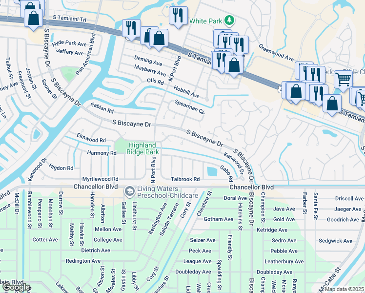 map of restaurants, bars, coffee shops, grocery stores, and more near 5779 Fran Court in North Port