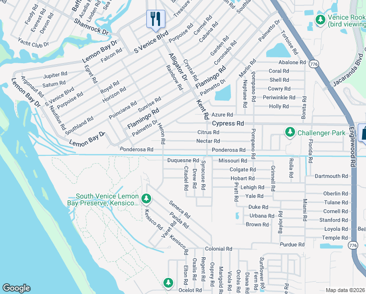 map of restaurants, bars, coffee shops, grocery stores, and more near 972 Ponderosa Road in Venice