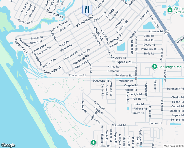 map of restaurants, bars, coffee shops, grocery stores, and more near 5081 Heron Road in Venice