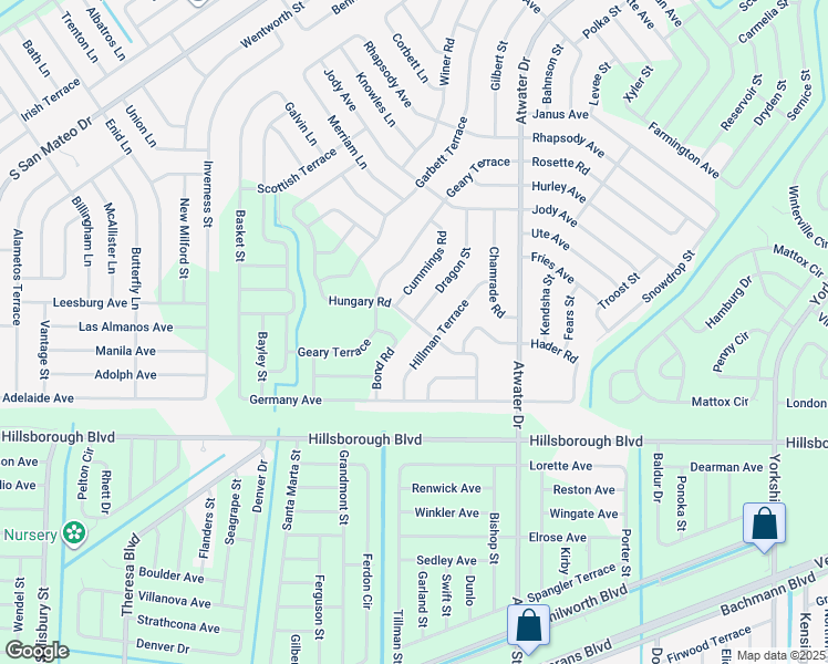 map of restaurants, bars, coffee shops, grocery stores, and more near 4755 Hungary Road in North Port