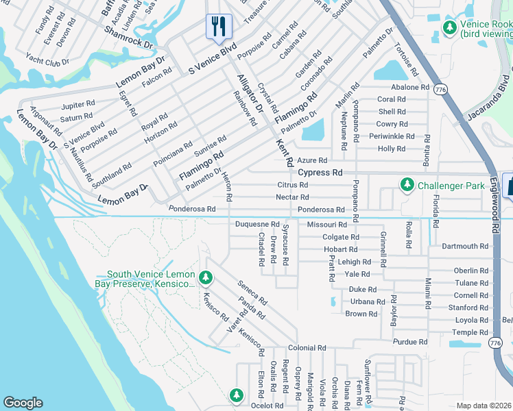 map of restaurants, bars, coffee shops, grocery stores, and more near 972 Ponderosa Road in Venice