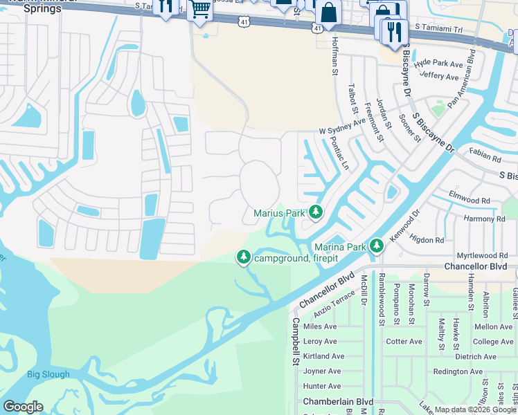 map of restaurants, bars, coffee shops, grocery stores, and more near 7500 Talon Bay Drive in North Port