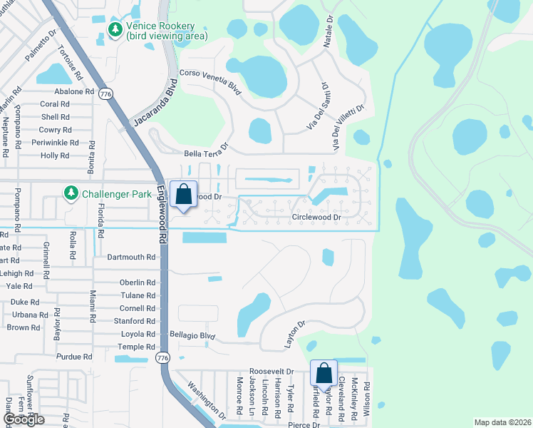 map of restaurants, bars, coffee shops, grocery stores, and more near 380 Circlewood Drive in Venice
