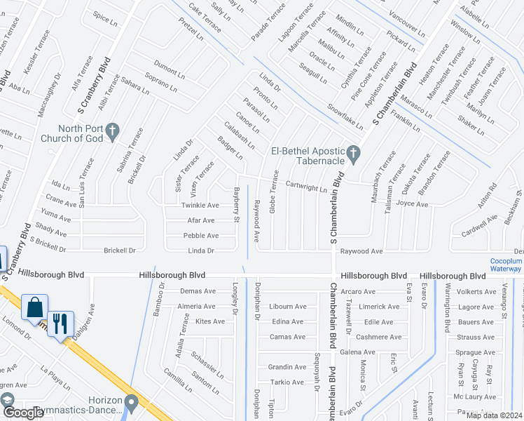 map of restaurants, bars, coffee shops, grocery stores, and more near 5210 Prime Terrace in North Port