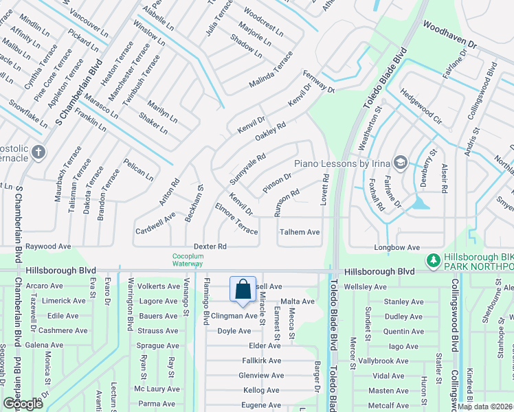 map of restaurants, bars, coffee shops, grocery stores, and more near 5264 Pinson Drive in North Port