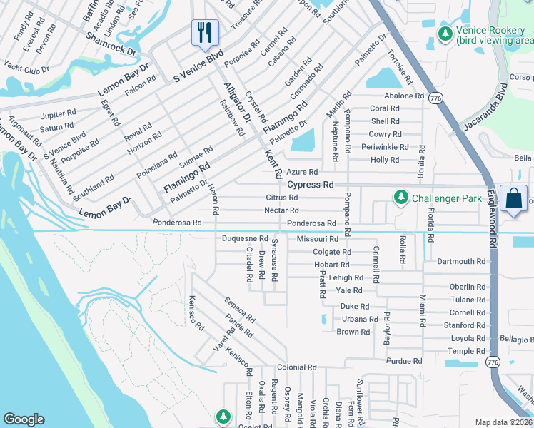 map of restaurants, bars, coffee shops, grocery stores, and more near 854 Ponderosa Road in Venice