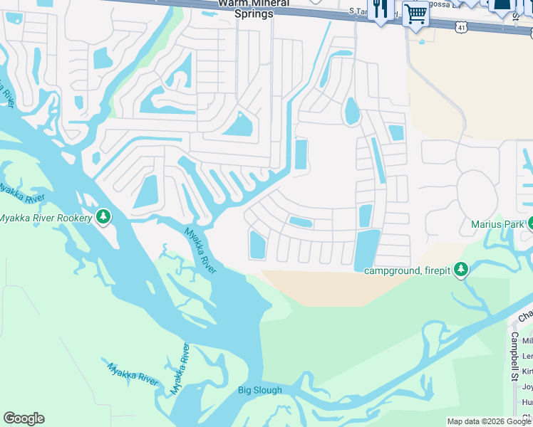 map of restaurants, bars, coffee shops, grocery stores, and more near 643 Los Altos in North Port