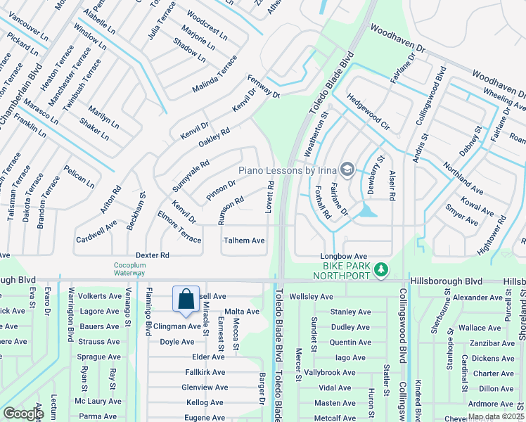 map of restaurants, bars, coffee shops, grocery stores, and more near 5279 Lovett Road in North Port