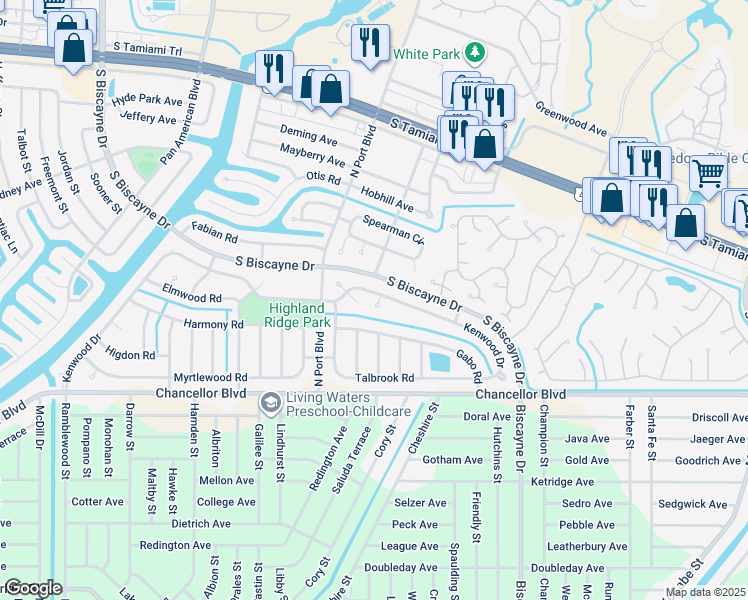 map of restaurants, bars, coffee shops, grocery stores, and more near 5799 Fran Court in North Port