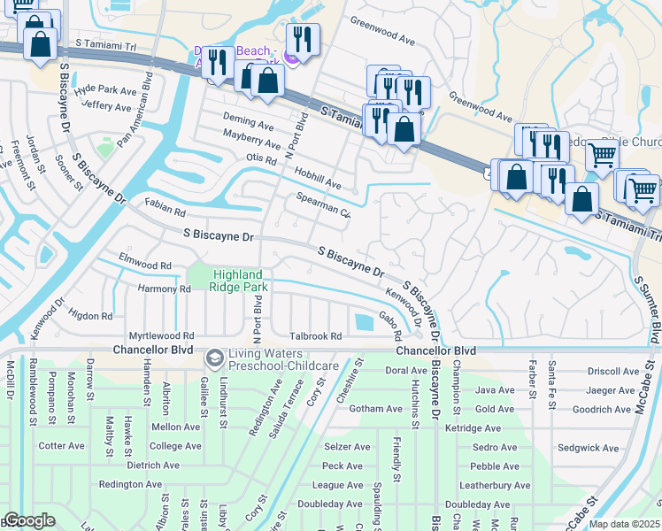 map of restaurants, bars, coffee shops, grocery stores, and more near 5667 Kenwood Drive in North Port