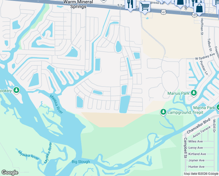 map of restaurants, bars, coffee shops, grocery stores, and more near 643 El Tango in North Port