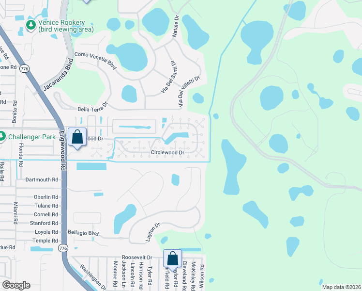 map of restaurants, bars, coffee shops, grocery stores, and more near 490 Circlewood Drive in Venice