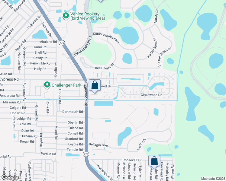 map of restaurants, bars, coffee shops, grocery stores, and more near 162 Circlewood Drive in Venice