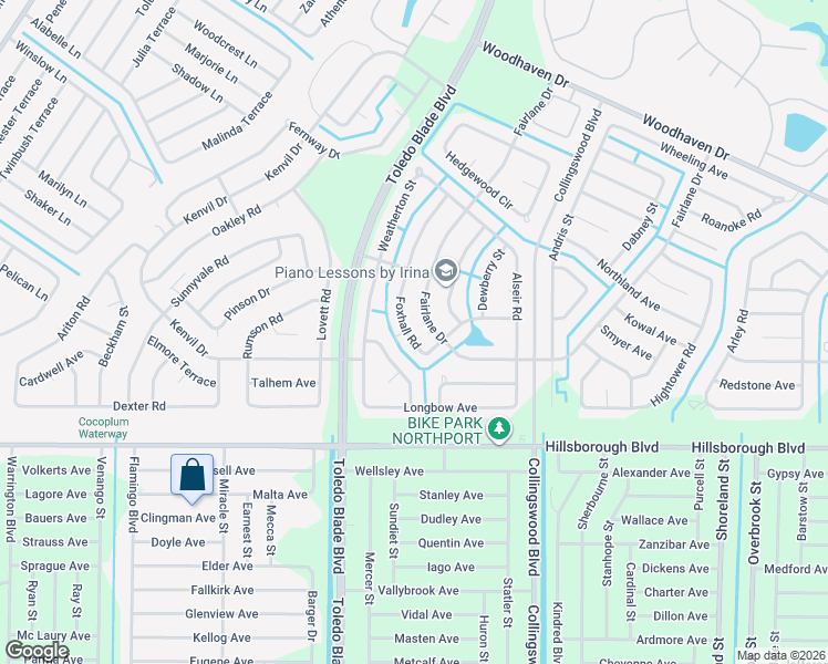 map of restaurants, bars, coffee shops, grocery stores, and more near 5195 Foxhall Road in North Port